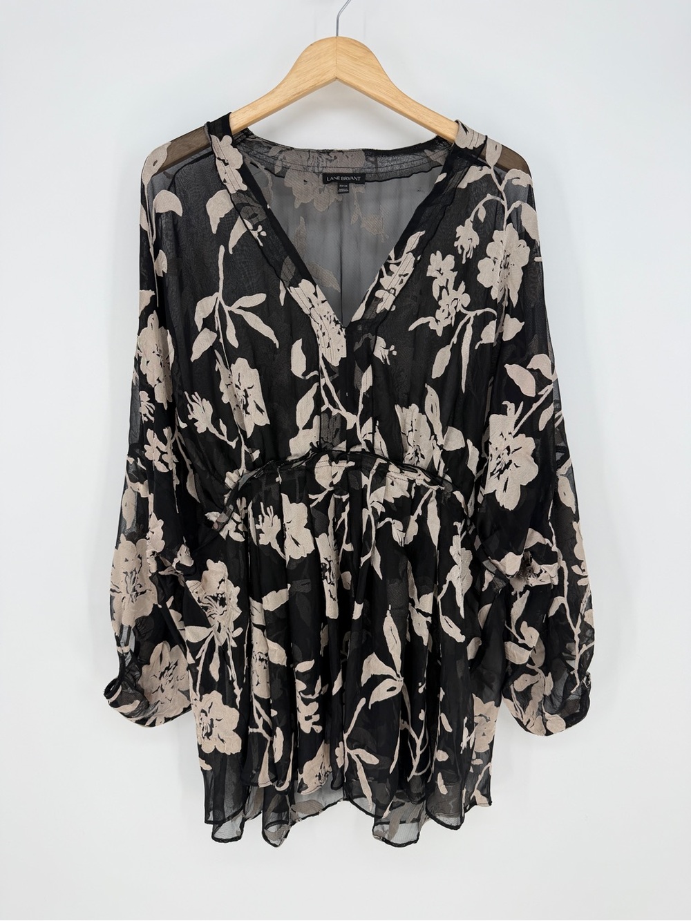 Lane Bryant Black Sheer Floral Chiffon Tunic Flowy 22/24 Office Career Boho
